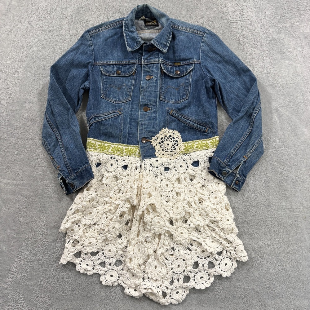 VTG Maverick Jacket Women's‎ 38 Denim Crochet 70s Rare USA Made Cowgirl Boho